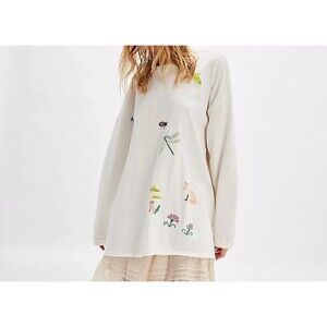 Free People We The Free Never Leaf Me Tee Tunic Top Embroidered Cotton XL 286469